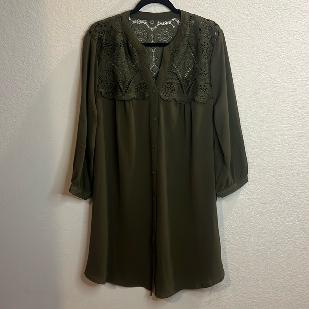Women’s Perch by Blu Pepper hunter green Button Down Top/ mini dress maybe? 3XL
